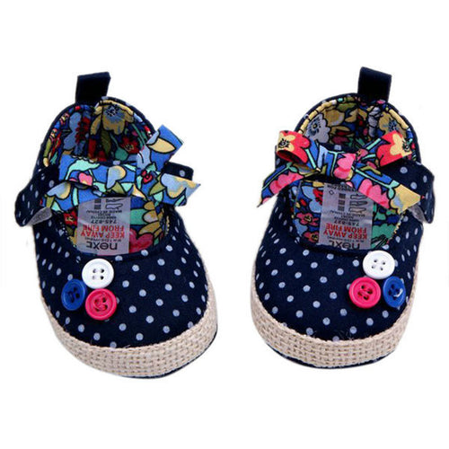 0-12M Chinese Style Baby Girls Cozy Polka Dots Floral Soft Cotton Cloth Bowknot Casual Shoes 4 Styles UBY