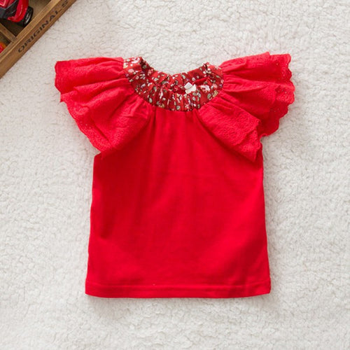 0-2Y Kids Baby Girls Clothing Floral Collar T-shirts Cute Short Sleeve Tops Blouses Shirts PY UBY