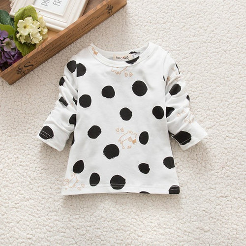 0-3Years Kids Baby Girls Boys Unisex Polka Dots Long Sleeve Blouse Tops T-Shirt Cotton Basic Tees Clothing PY1 UBY