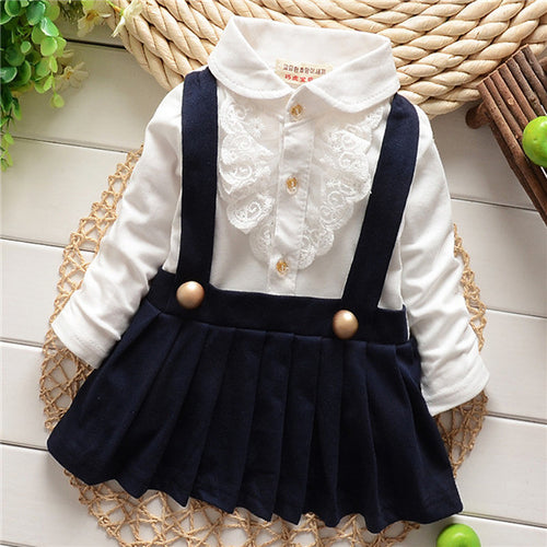 1-5Y Kids Girls Suspender Cotton Dress Long Sleeve Lace Floral Tops Baby Party Dresses PY UBY