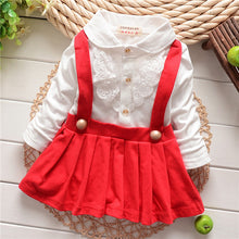 1-5Y Kids Girls Suspender Cotton Dress Long Sleeve Lace Floral Tops Baby Party Dresses PY UBY