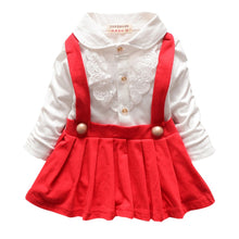1-5Y Kids Girls Suspender Cotton Dress Long Sleeve Lace Floral Tops Baby Party Dresses PY UBY
