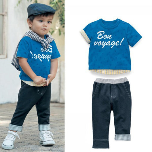 1-6Y Kids Boys Clothes 2PCS Summer Clothing Sets Costume Short Sleeve Shirts TopsLong Pants Trousers SetUBY
