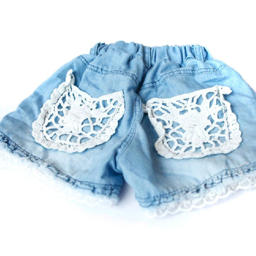 1-6Years Kids Children Girls Shorts Jeans Lace Pocket Demin Jeans UBY