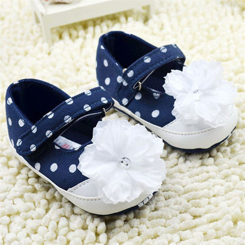 1 Pair Baby Girls Polka Dot Flower Soft Sole Crib Shoes Prewalker First Walkers UBY