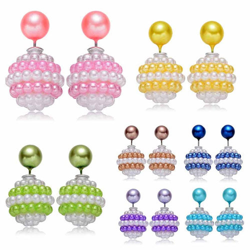 1 Pair Colorful Fashion 206 New Women Cool Jewelry Double Sided Pearl Beads Earrings Ear Studs UBY