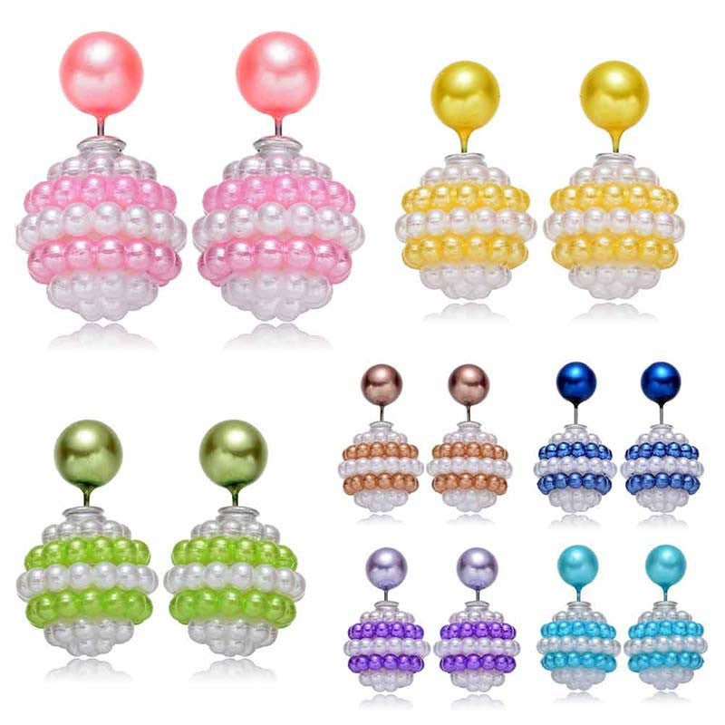 1 Pair Colorful Fashion 206 New Women Cool Jewelry Double Sided Pearl Beads Earrings Ear Studs UBY