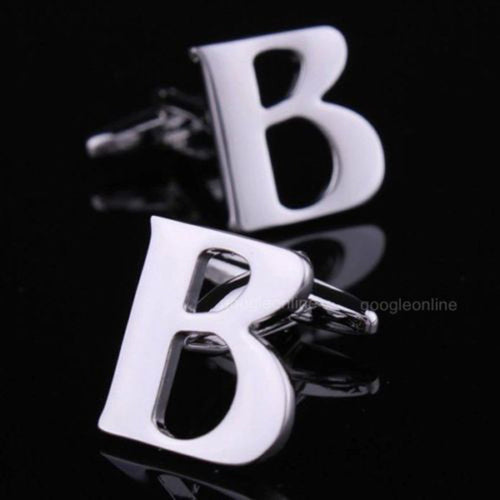 1 Pair Silver Letter A To Z Wedding Cufflinks For Men's French Nail Sleeve Shirt UBY