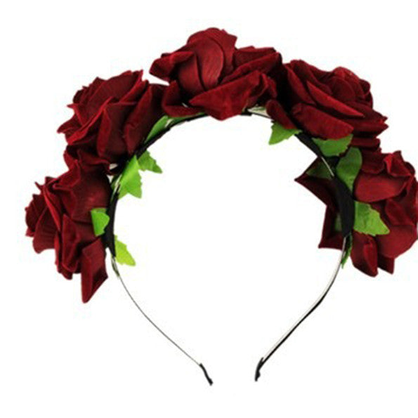 Rose Floral Flower Garland Crown Headband Hair Band Bridal Festival Clip Holiday  UBY