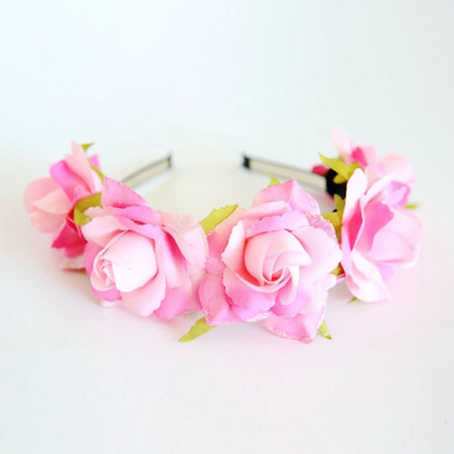 1*Rose Floral Flower Garland Crown Headband Hair Bands Bridal Wreath Festival For Women UBY
