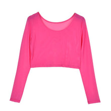 11 Colors Women Sexy Slim Semi-transparent Mesh Crop Tops Girl Long Sleeve Short T-Shirts Tees Single Layer Mesh UBY