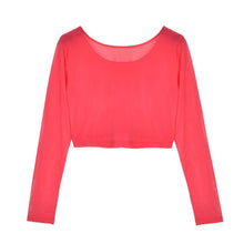 11 Colors Women Sexy Slim Semi-transparent Mesh Crop Tops Girl Long Sleeve Short T-Shirts Tees Single Layer Mesh UBY