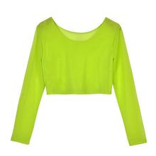 11 Colors Women Sexy Slim Semi-transparent Mesh Crop Tops Girl Long Sleeve Short T-Shirts Tees Single Layer Mesh UBY
