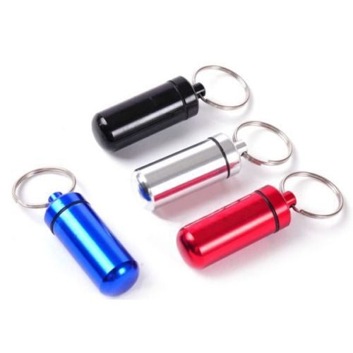 1pcs Waterproof Aluminum Pill Box Case Bottle Drug Holder Keychain Container New UBY