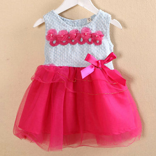 2-5Y Cute Baby Girl Sleeveless Vest Tutu Dress Bowknot Tulle Summer Dress UBY