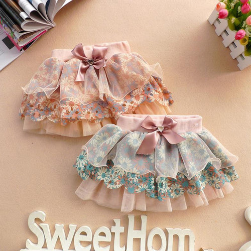 2-6Y Cute Baby Kids Girl Bow Floral Pompon Layered Skirt Floral Tulle Tutu Skirt ForUBY