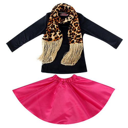 2-7Y Baby Girls Clothing Sets 3PCS Fashion Black Long-Sleeve T-shirtRose SkirtLeopard Scarf Clothes SetUBY
