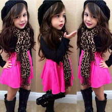2-7Y Baby Girls Clothing Sets 3PCS Fashion Black Long-Sleeve T-shirtRose SkirtLeopard Scarf Clothes SetUBY