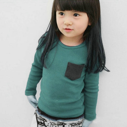 2-7Y Baby Kids Boys Girls Unisex Long Sleeve Clothes Crewneck Children T-shirts Pocket Decor Shirt Clothing PY1 UBY