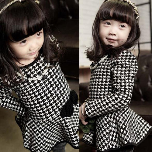 2-7Y Baby Kids Girls Pearls Necklace Shirt Dress Clothing Long Sleeve Bow Tops ClothesUBY