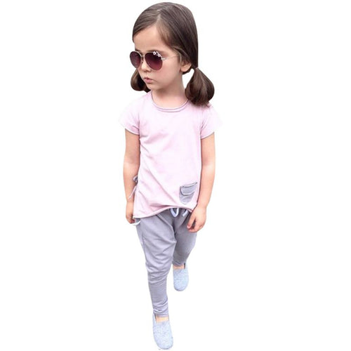 2-7Y Girl Kid Baby Child Fashion Casual T-shirtPants Clothes Suit Outfits Set UBY