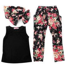 2-7Y Girls Baby Clothing Sets 3PCS Sleeveless Shirt TopsFloral PantsHeadband Vogue ClothesUBY