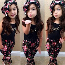 2-7Y Girls Baby Clothing Sets 3PCS Sleeveless Shirt TopsFloral PantsHeadband Vogue ClothesUBY