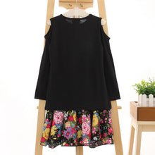 2-7Y Girls Clothing Sets 2PCS Black Long Sleeve Shoulder Off TopFloral Skirt Baby Clothes DressUBY