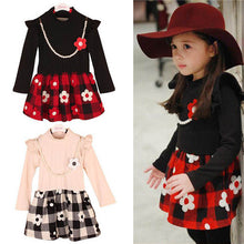 2-7Y Kids Baby Girls Flower Plaids Dress Ruffle Long Sleeve Princess One-Piece Party Tutu DressesUBY
