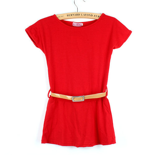 2-7Y Summer Kids Baby Girls Dress Cotton Cap Sleeve Loose Belt Party Dresses Tops ClothesUBY