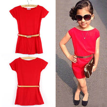 2-7Y Summer Kids Baby Girls Dress Cotton Cap Sleeve Loose Belt Party Dresses Tops ClothesUBY