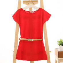2-7Y Summer Kids Baby Girls Dress Cotton Cap Sleeve Loose Belt Party Dresses Tops ClothesUBY