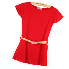 2-7Y Summer Kids Baby Girls Dress Cotton Cap Sleeve Loose Belt Party Dresses Tops ClothesUBY