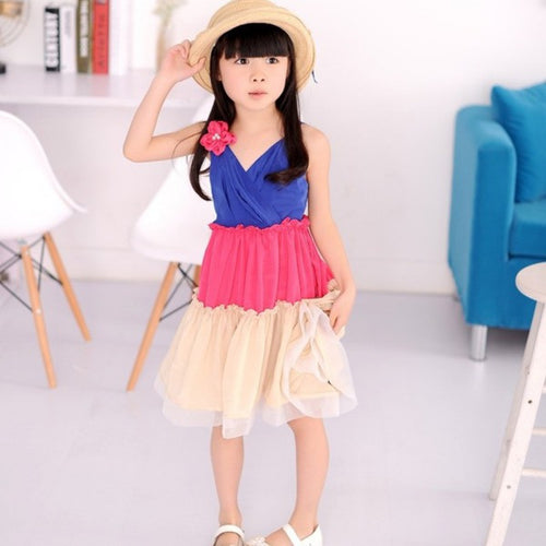 2-7Y Summer Kids Girls Striped Chiffon Sundress Princess Flower Beach Tutu Dresses UBY