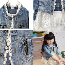 2-7Years Jean Jacket Girls Kids Denim Lace Coat Long Sleeve Botton Children Outwear ClothesUBY