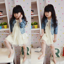 2-7Years Jean Jacket Girls Kids Denim Lace Coat Long Sleeve Botton Children Outwear ClothesUBY