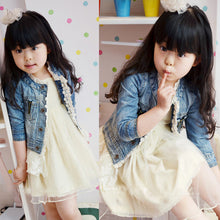 2-7Years Jean Jacket Girls Kids Denim Lace Coat Long Sleeve Botton Children Outwear ClothesUBY