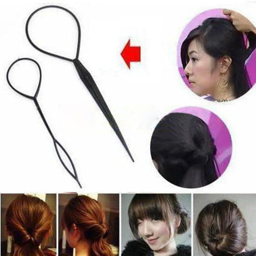2* Plastic Topsy Tail Hair Styling Braider Ponytail Styling Bun Maker Clip Tool Black CurlerUBY