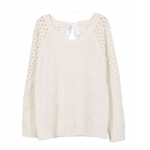 Autumn Winter Sweater Jumper Knitwear Small Hollow Halter Straps O-Neck Long Sleeve Knit Pullover Tops White Plus Size UBY