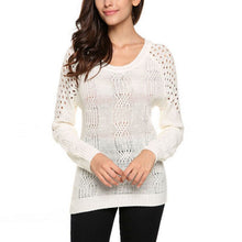 Autumn Winter Sweater Jumper Knitwear Small Hollow Halter Straps O-Neck Long Sleeve Knit Pullover Tops White Plus Size UBY