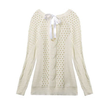 Autumn Winter Sweater Jumper Knitwear Small Hollow Halter Straps O-Neck Long Sleeve Knit Pullover Tops White Plus Size UBY