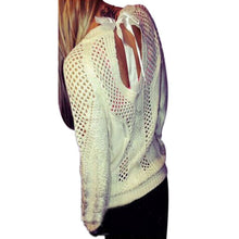 Autumn Winter Sweater Jumper Knitwear Small Hollow Halter Straps O-Neck Long Sleeve Knit Pullover Tops White Plus Size UBY