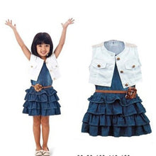 Baby Girl Kids Casual Dress Outfit Clothes Cotton JacketDenim Layered Toddler tutu Dress for girls with belt 2-7Y UBY