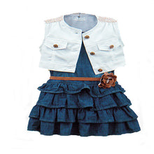 Baby Girl Kids Casual Dress Outfit Clothes Cotton JacketDenim Layered Toddler tutu Dress for girls with belt 2-7Y UBY