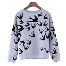 Casual Women Swallow Printing O Neck Long Sleeve Loose Sweatshirt Pullovers Tops Clothes UBY