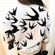 Casual Women Swallow Printing O Neck Long Sleeve Loose Sweatshirt Pullovers Tops Clothes UBY