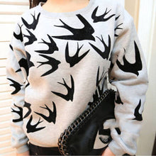 Casual Women Swallow Printing O Neck Long Sleeve Loose Sweatshirt Pullovers Tops Clothes UBY