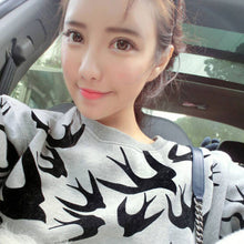 Casual Women Swallow Printing O Neck Long Sleeve Loose Sweatshirt Pullovers Tops Clothes UBY