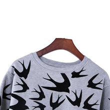 Casual Women Swallow Printing O Neck Long Sleeve Loose Sweatshirt Pullovers Tops Clothes UBY