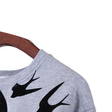 Casual Women Swallow Printing O Neck Long Sleeve Loose Sweatshirt Pullovers Tops Clothes UBY
